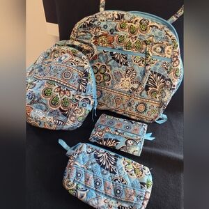 Vera Bradley Bali Blue purse, lunchbag, wallet, and cosmetic bag set.